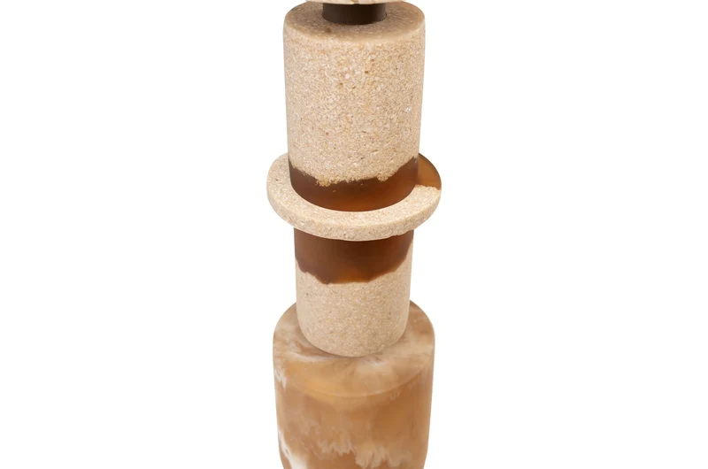 Casa Padrino Luxus Deko Objekt Cremeweiß / Braun Ø 11 x H. 62,7 cm - Hohe Skulptur Strata aus Kunstharz und Sand - Luxus Deko Accessoires