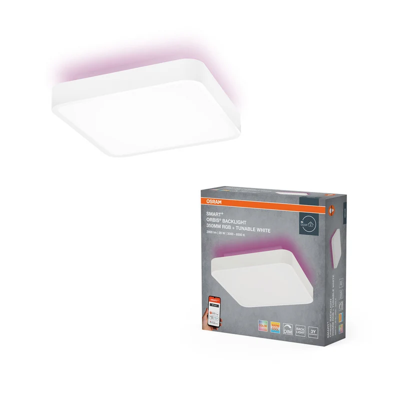 OSRAM Wifi SMART+ ORBIS BACKLIGHT LED Lampada da soffitto RGBW multicolore 35x35cm Bianco regolabile 28W / 3000-6500K bianco
