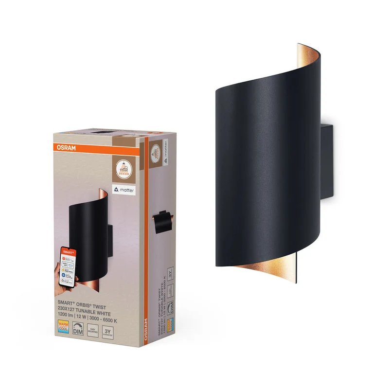 OSRAM Matter SMART+ ORBIS TWIST LED lampada da parete 23x12,7cm bianco regolabile 12W / 3000-6500K nero