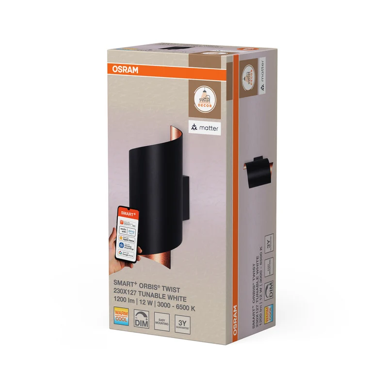 OSRAM Matter SMART+ ORBIS TWIST LED lampada da parete 23x12,7cm bianco regolabile 12W / 3000-6500K nero