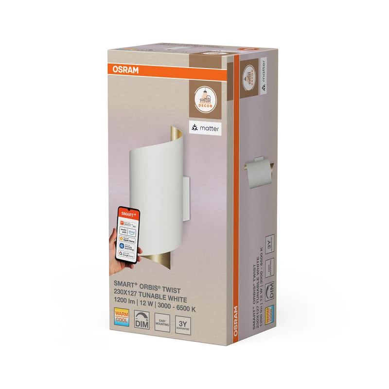 OSRAM Matter SMART+ ORBIS TWIST LED Applique 23x12,7cm Bianco Regolabile 12W / 3000-6500K bianco