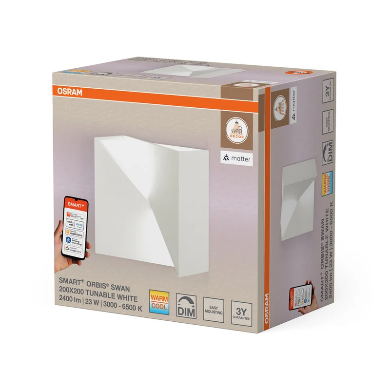 OSRAM Matter SMART+ ORBIS SWAN LED Applique 20x20cm Regolabile Bianco 23W / 3000-6500K bianco