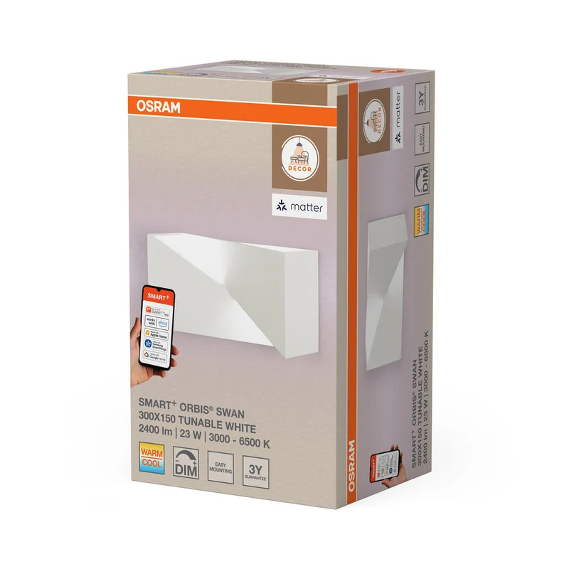 OSRAM Matter SMART+ ORBIS SWAN LED Applique da parete 30x15cm Bianco regolabile 23W / 3000-6500K bianco