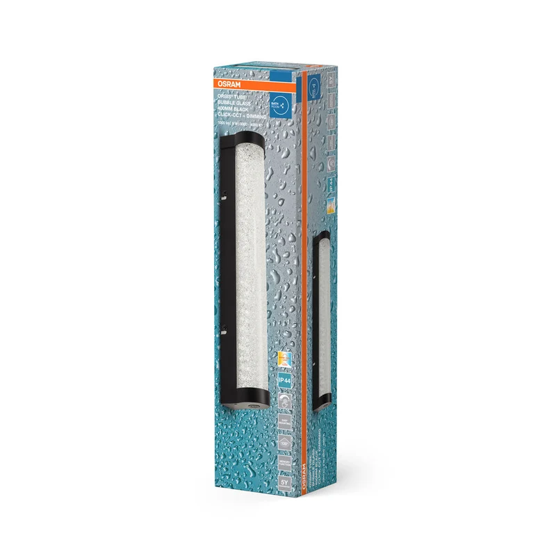 OSRAM ORBIS Tubo Specchio da bagno / Applique da parete Vetro a bolle 9W 40cm nero