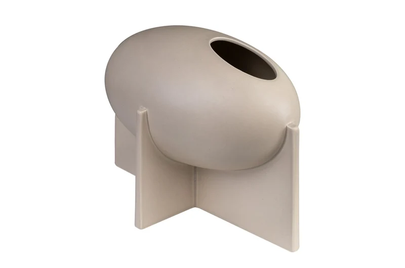 Casa Padrino Luxus Vase Grau 30 x 18 x H. 21 cm - Breite Steingut Vase der OVO Serie mit Grey Sand Glasur - Luxus Deko Accessoires