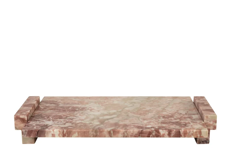 Casa Padrino Luxus Marmor Tablett Rosa 40 x 25 x H. 6 cm - Rechteckiges Tablett mit Rand aus hochwertigem Rosalia Pink Marmor - Luxus Deko Accessoires