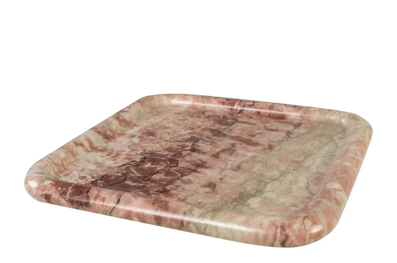 Casa Padrino Luxus Marmor Tablett Rosa 40 x 40 x H. 3,5 cm - Quadratisches Tablett mit flach erhöhtem Rand aus hochwertigem Rosalia Pink Marmor - Luxus Deko Accessoires