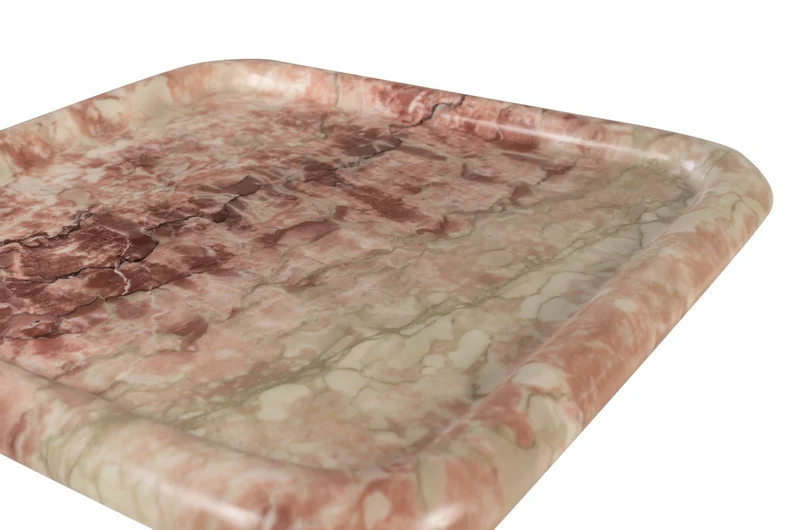 Casa Padrino Luxus Marmor Tablett Rosa 40 x 40 x H. 3,5 cm - Quadratisches Tablett mit flach erhöhtem Rand aus hochwertigem Rosalia Pink Marmor - Luxus Deko Accessoires