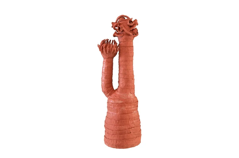 Casa Padrino Luxus Deko Skulptur Koralle Terrakottafarben 28 x 33 x H. 80 cm - Handgeformte organische Terrakotta Skulptur in Korallenform - Luxus Deko Accessoires
