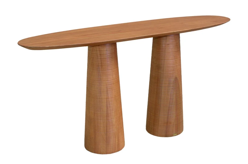 Casa Padrino Luxus Konsole Braun 160 x 40 x H. 80 cm - Massivholz Konsolentisch im warmen Bernsteinton mit skulptural gestalteter Front - Luxus Möbel