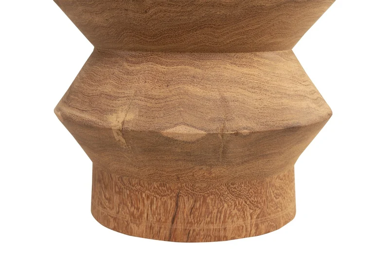 Casa Padrino Luxus Massivholz Beistelltisch / Hocker Naturfarben Ø 33 x H. 45,5 cm - Handgeschnitzter Beistelltisch aus Dimb-Holz in Form eines Schach-Turms - Luxus Möbel