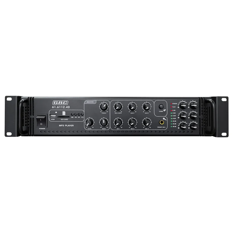 GBC Amplificatore professionale, amplificatore audio integrato, 180W a 6 zone con MP3, ingressi Mic e Aux