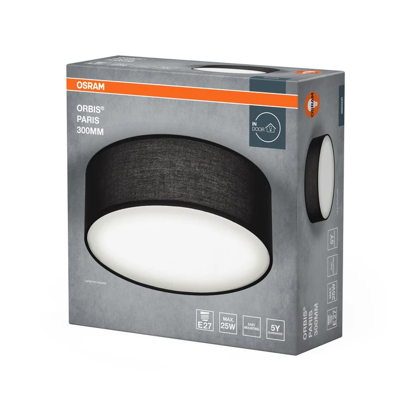OSRAM ORBIS PARIS lampada da soffitto 300mm, nero, E27