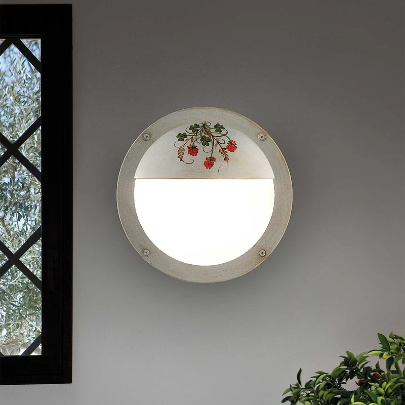 Brindisi - Applique murale d’extérieur en céramique et verre, style shabby chic, Ø 14,5 ou 28 cm
