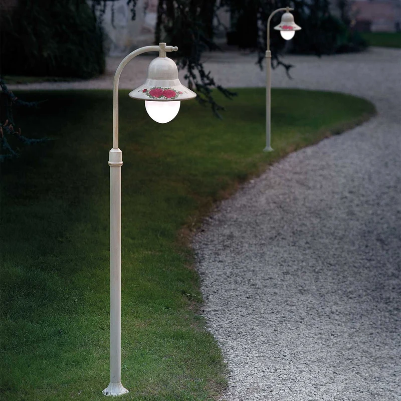 Imperia - Lampadaire d’extérieur en céramique, acier et verre, style shabby chic, H 150 cm
