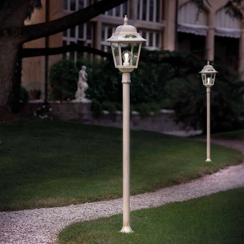 Gorizia - Lampadaire d’extérieur en céramique, acier et verre, style shabby chic, H 144 cm