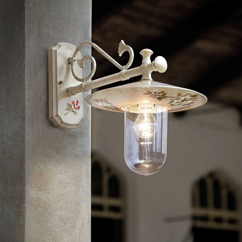 Genova - Applique murale d’extérieur en céramique, acier et verre, style shabby chic, H 45 cm
