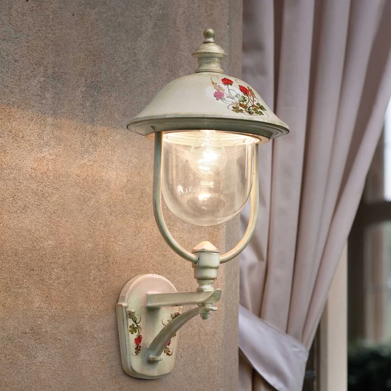 Bari - Applique murale d’extérieur en céramique, acier et verre, style shabby chic