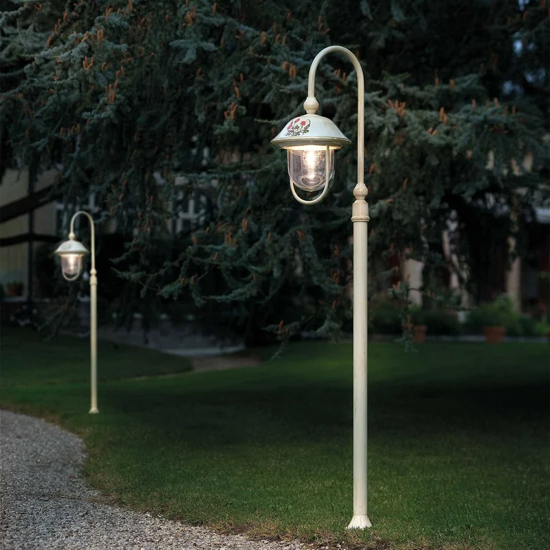 Bari - Lampadaire d’extérieur en céramique, acier et verre, style shabby chic, H 157 cm
