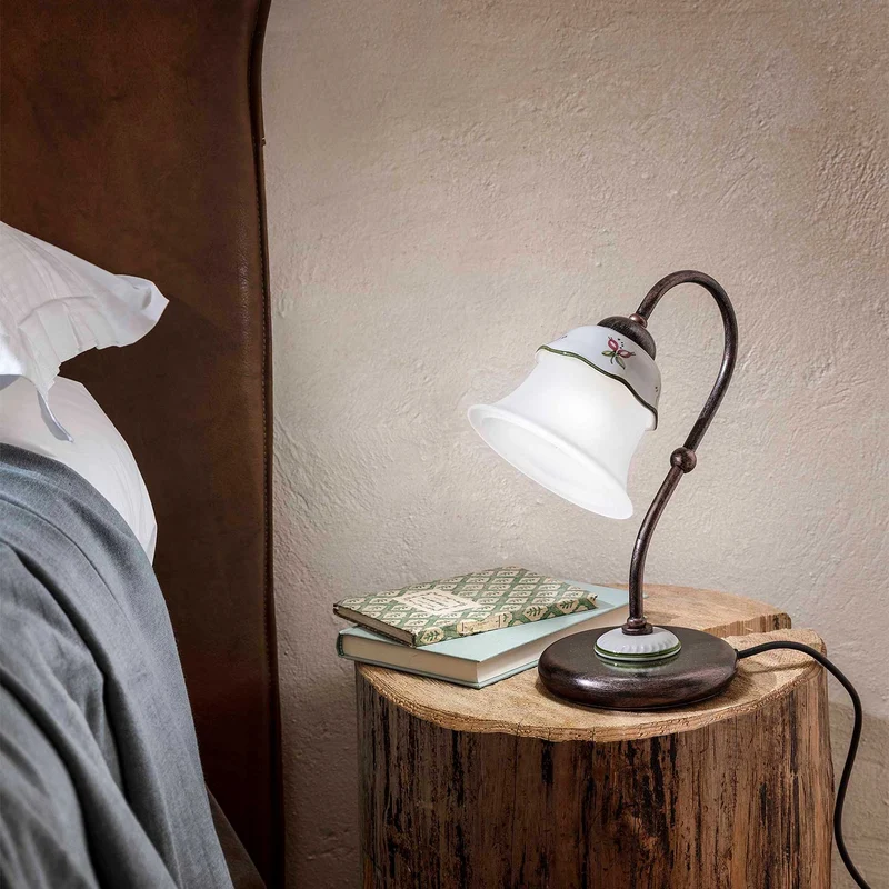 Ferrara - Lampe à poser en céramique et acier, style vintage, H 28,5 cm