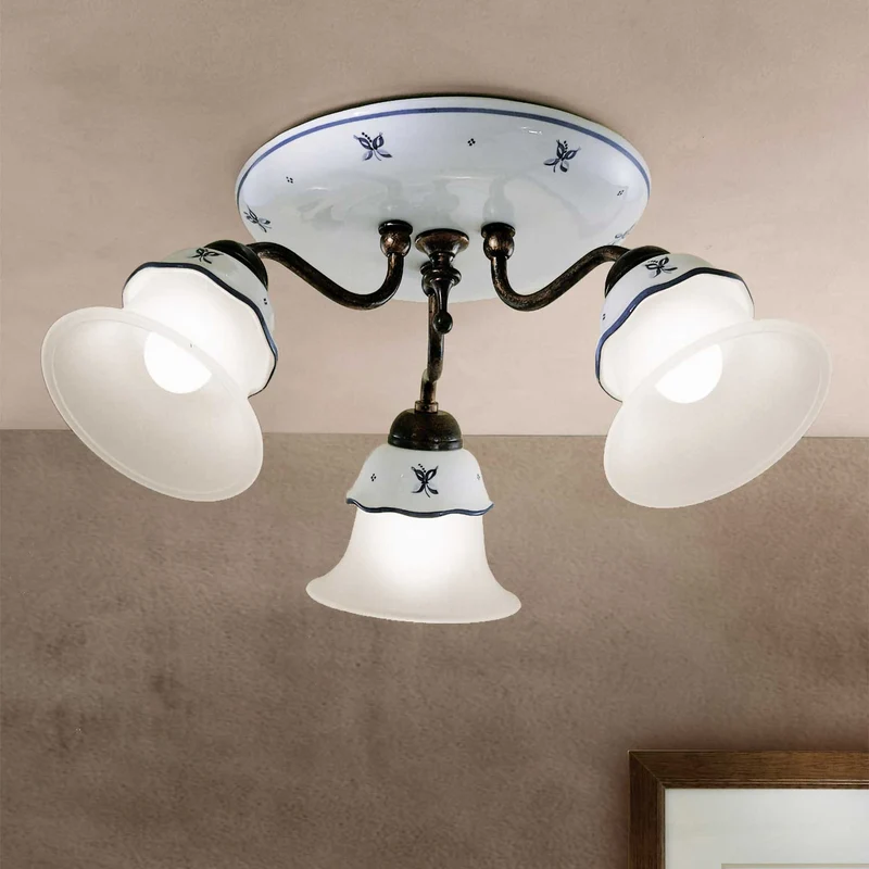 Ferrara - Plafonnier en céramique et acier, style shabby chic, Ø 50 cm