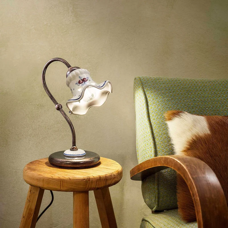 Chieti - Lampe à poser en acier et céramique, style éclectique, H 28,5 cm