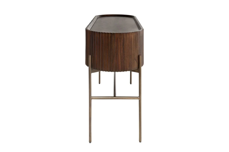 Casa Padrino Luxus Konsole Pogoro Braun 130 x 45 x H. 80 cm - Massivholz Konsole mit Metallgestell in dunkler Messing-Optik - Luxus Möbel