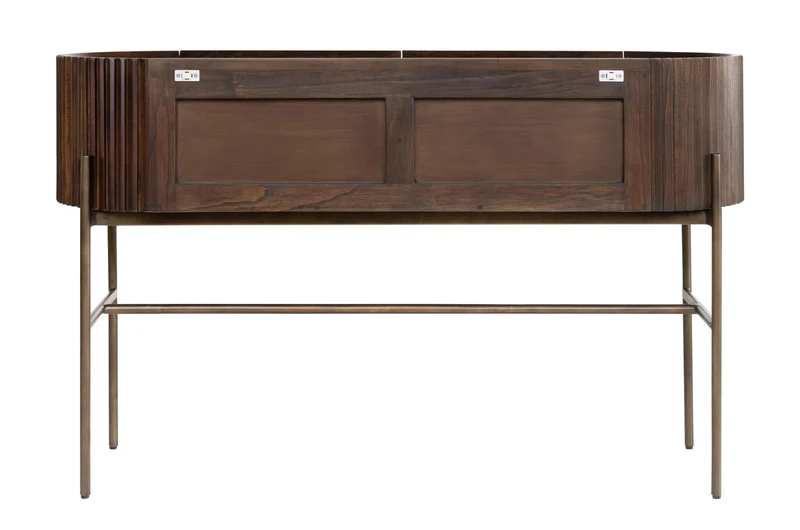 Casa Padrino Luxus Konsole Pogoro Braun 130 x 45 x H. 80 cm - Massivholz Konsole mit Metallgestell in dunkler Messing-Optik - Luxus Möbel