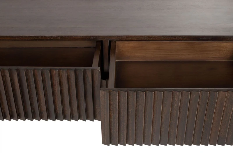 Casa Padrino Luxus Konsole Pogoro Braun 130 x 45 x H. 80 cm - Massivholz Konsole mit Metallgestell in dunkler Messing-Optik - Luxus Möbel