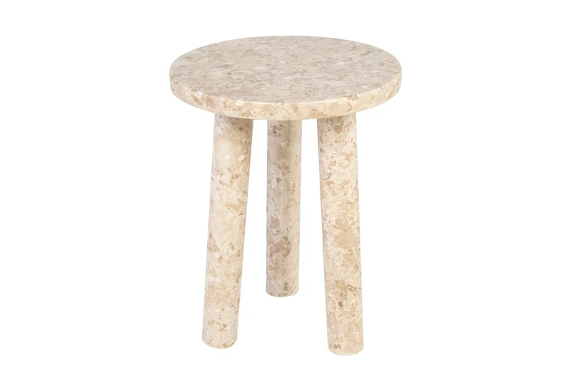Casa Padrino Luxus Marmor Beistelltisch Cremefarben Ø 42 x H. 54 cm - Runder Beistelltisch mit Dreibein Fuß aus hochwertigem Creme Marmor - Luxus Möbel