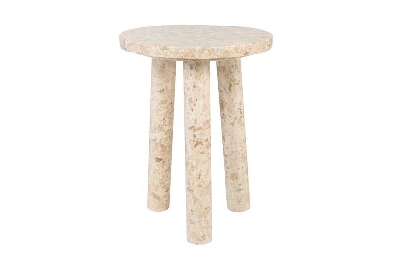 Casa Padrino Luxus Marmor Beistelltisch Cremefarben Ø 42 x H. 54 cm - Runder Beistelltisch mit Dreibein Fuß aus hochwertigem Creme Marmor - Luxus Möbel