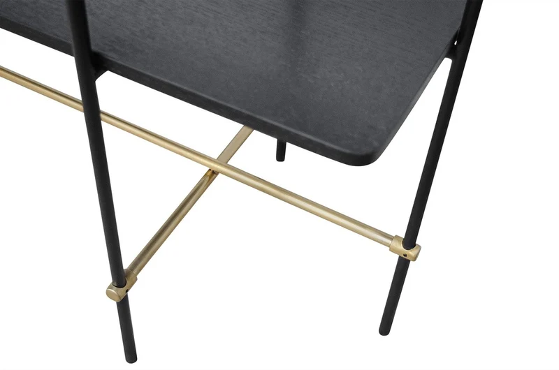 Casa Padrino Luxus Konsole Gold / Schwarz 180 x 40 x H. 90 cm - Langer Konsolentisch mit gebürstetem Edelstahlgestell und schwarzen Eichenfurnier Flächen - Luxus Möbel
