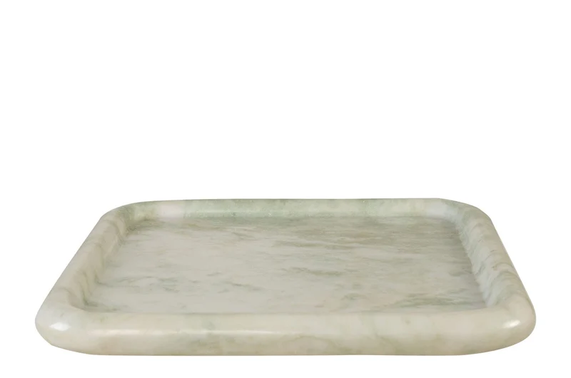 Casa Padrino Luxus Marmor Tablett Grün 40 x 40 x H. 3,5 cm - Quadratisches Tablett mit flach erhöhtem Rand aus hochwertigem Indian Green Onyx - Luxus Deko Accessoires