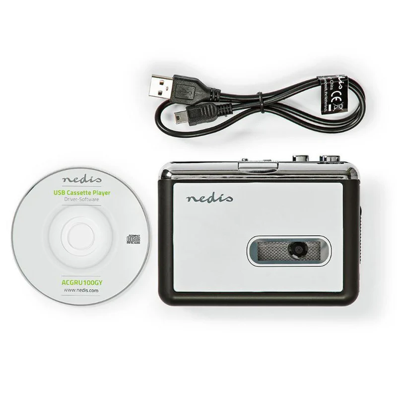 Nedis Convertitore di cassette audio in MP3, con cavo USB e CD-ROM, convertitore musicassette
