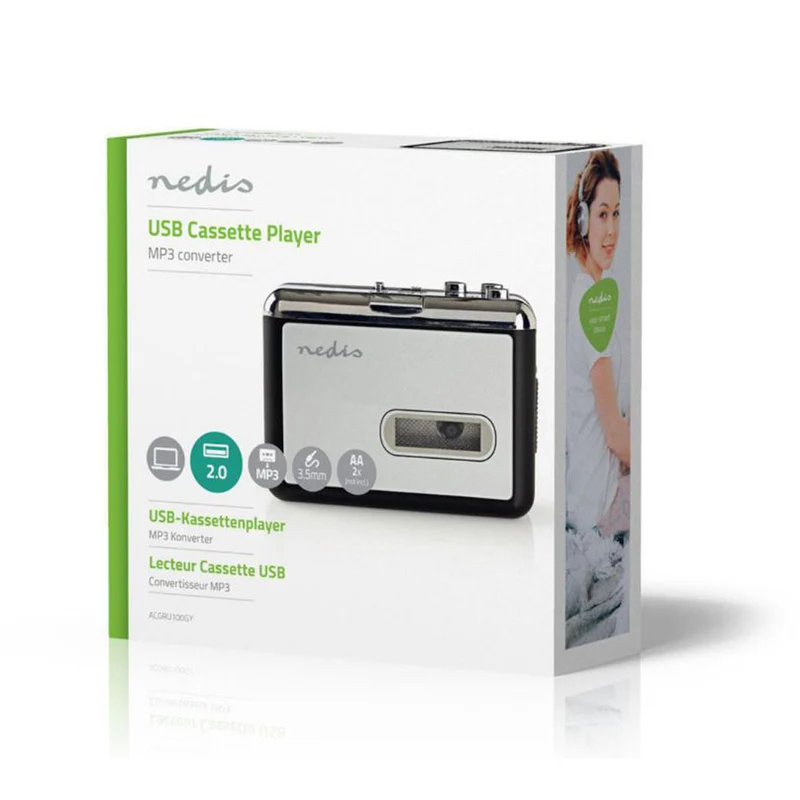 Nedis Convertitore di cassette audio in MP3, con cavo USB e CD-ROM, convertitore musicassette