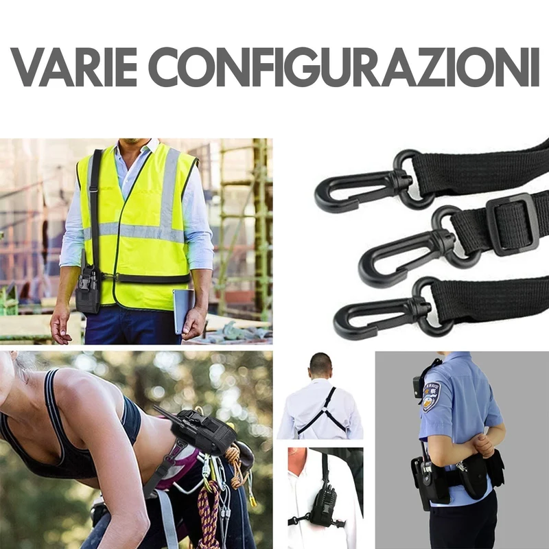 Custodia in cordura per radio ricetrasmittenti portatili con attacco a 3 punti e cinghia per fissaggio a cintura, tracolla, petto, spalla o cintura