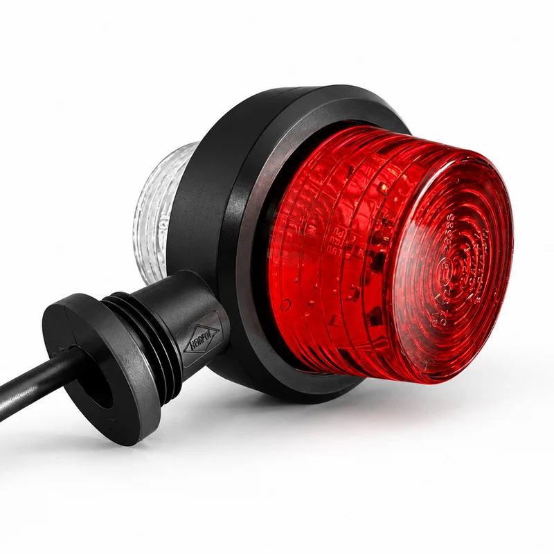 Luce di segnalazione a LED corta danese Old School / Lente rossa e trasparente