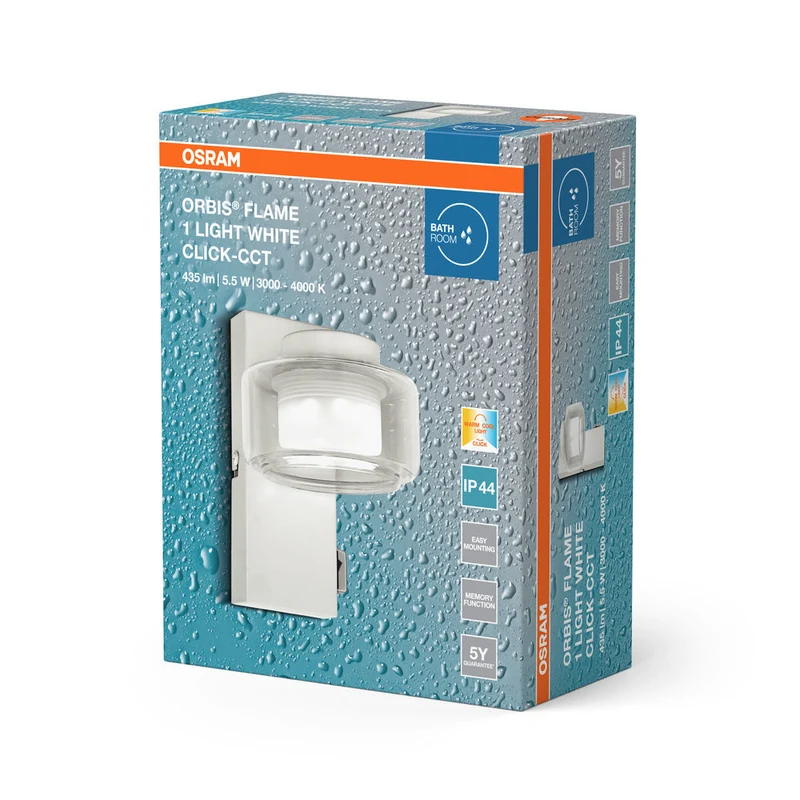 OSRAM ORBIS Fiamma Applique da bagno 5.5W Click CCT IP44 bianco