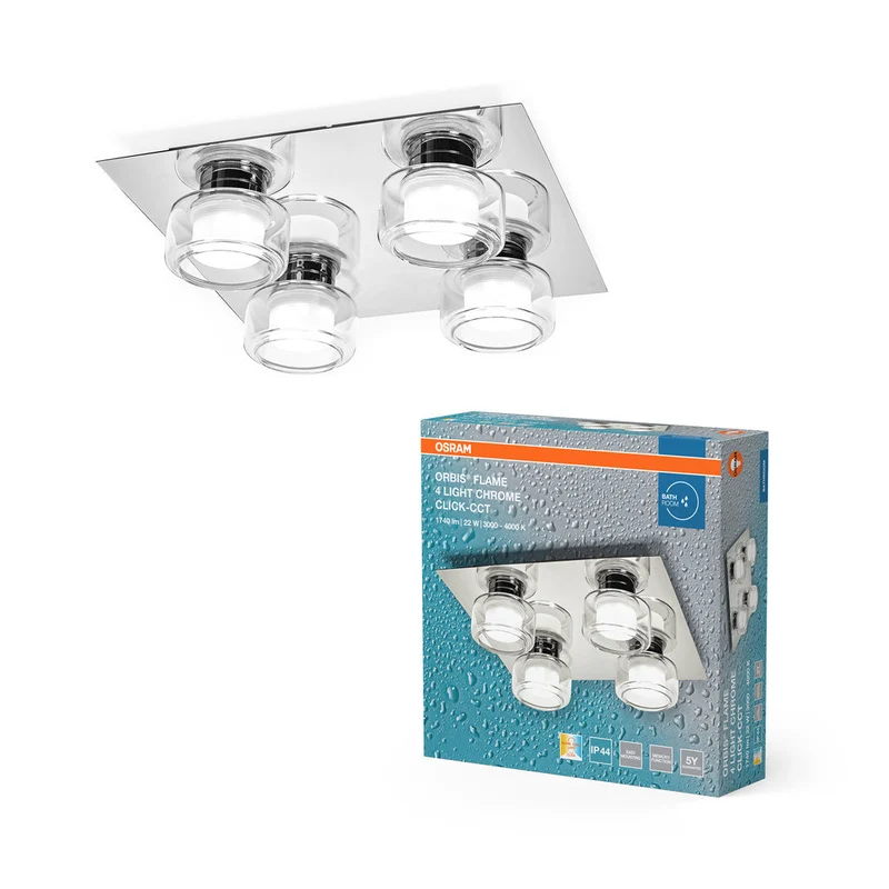 OSRAM ORBIS Fiamma Lampada da soffitto per bagno 22W Click CCT IP44 Cromo