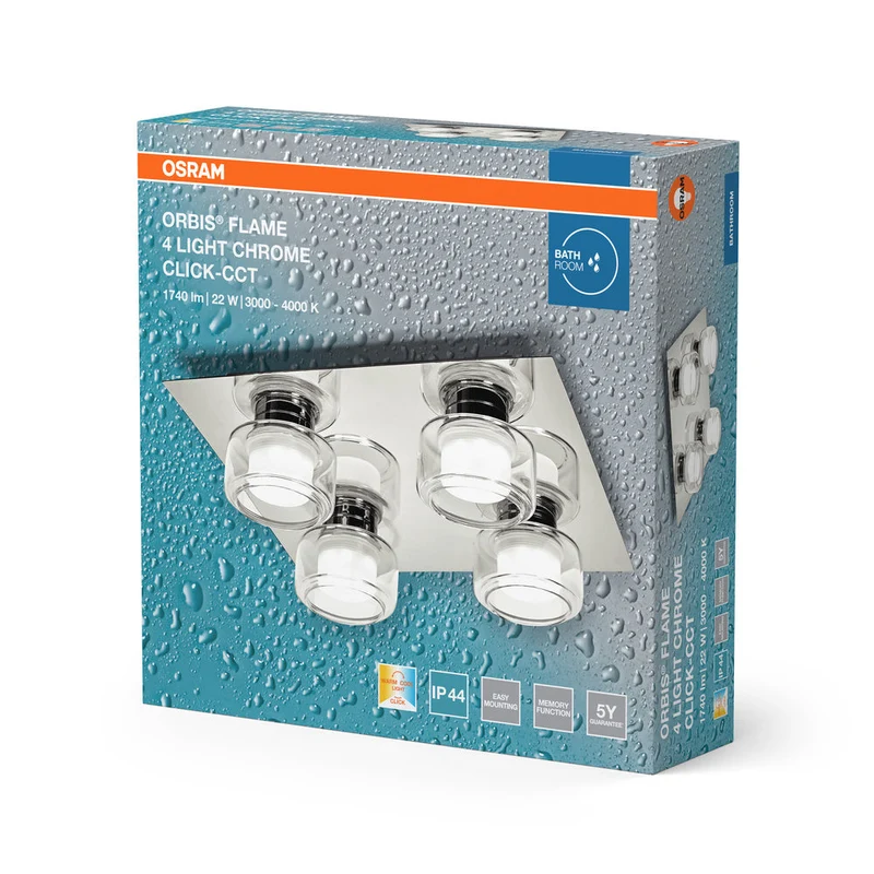 OSRAM ORBIS Fiamma Lampada da soffitto per bagno 22W Click CCT IP44 Cromo