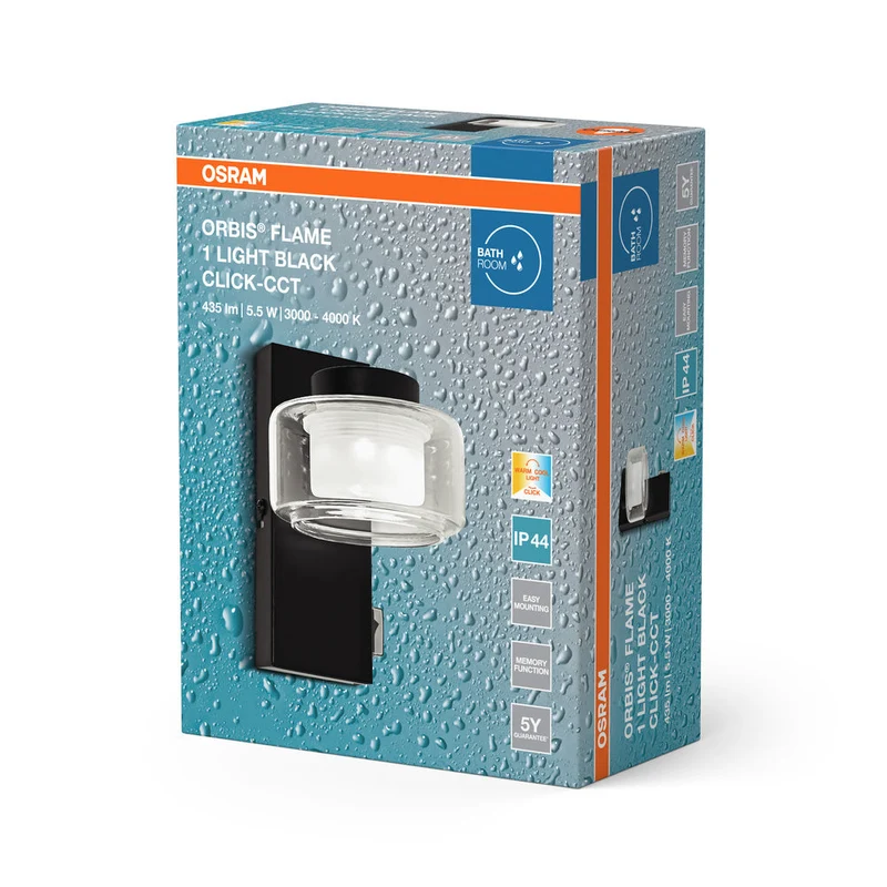 OSRAM ORBIS Fiamma Applique da bagno 5.5W Click CCT IP44 nero