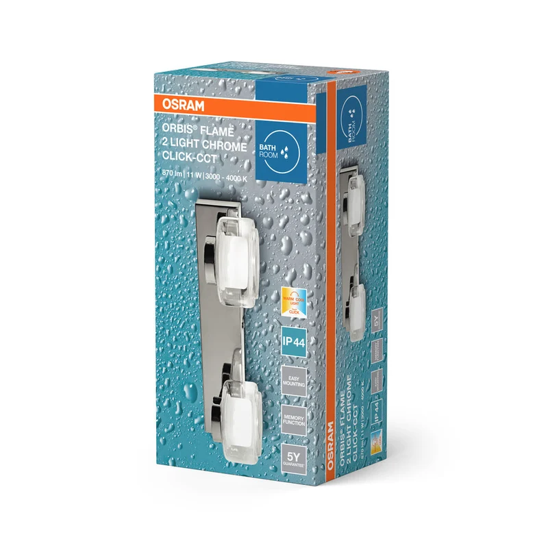 OSRAM ORBIS Fiamma Applique da bagno 11W Click CCT IP44 Cromo