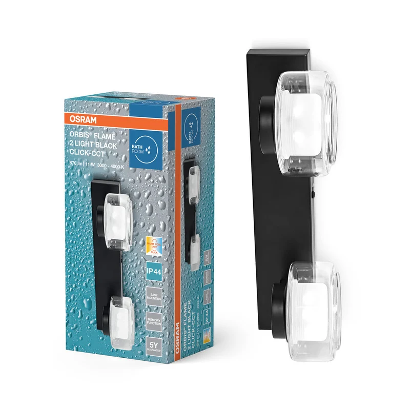 OSRAM ORBIS Fiamma Applique da bagno 11W Click CCT IP44 nero