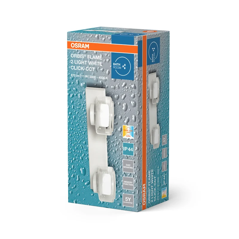 OSRAM ORBIS Fiamma Applique da bagno 11W Click CCT IP44 bianco