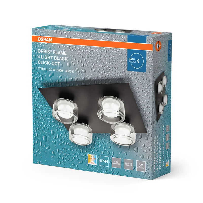 OSRAM ORBIS Fiamma Lampada da soffitto per bagno 22W Click CCT IP44 nero