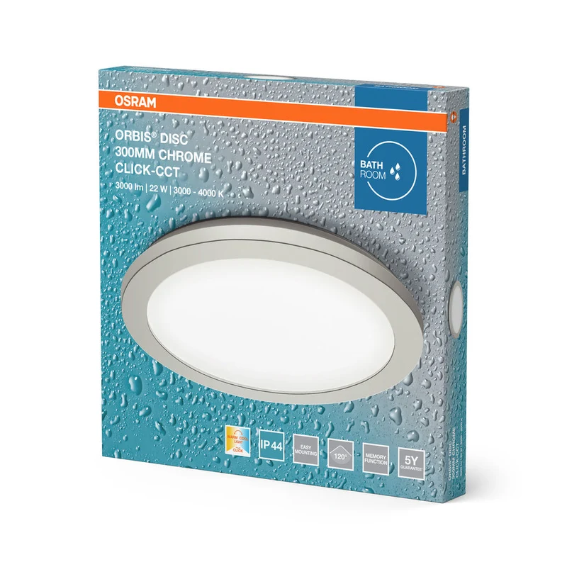 OSRAM ORBIS Disc lampada da soffitto per bagno 30cm 22W Click CCT IP44 cromo