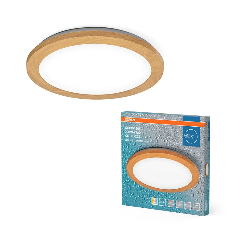 OSRAM ORBIS Disc lampada da soffitto per bagno 30cm 22W IP44 decorazione in legno