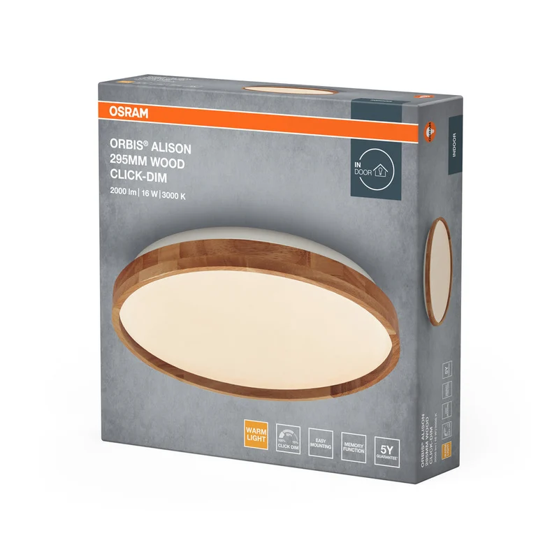 OSRAM ORBIS Alison lampada da soffitto 16W dimmerabile Click-DIM 295mm decorazione in legno