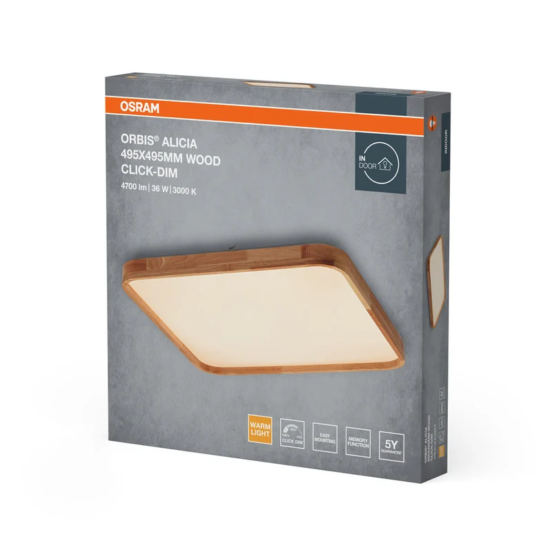 OSRAM ORBIS Alicia lampada da soffitto dimmerabile Click-DIM 36W 495x495mm decorazione in legno