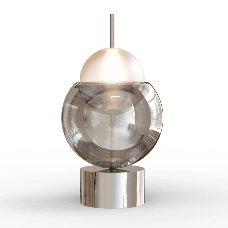 Galileo - Lampe à poser LED en verre et métal réfléchissant, style contemporain